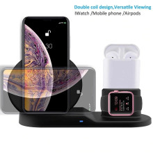 Vaku ® 3-in-1 Wireless 10W Fast-Charging QI Wireless Charging Dock Station for Apple iPhone, Apple Watch & Airpods with QC 3.0 USB charger FREE