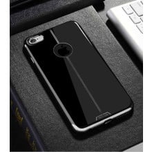 Shengo ® Apple iPhone 6 / 6S Piano Black Liner Series 2K Electroplated Finish Logo Display TPU Back Cover-Black + Silver