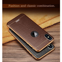 VAKU ® Apple iPhone X / XS European Leather Stitched Gold Electroplated Soft TPU Back Cover