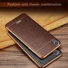 VAKU ® VIVO Y51L European Leather Stitched Gold Electroplated Soft TPU Back Cover