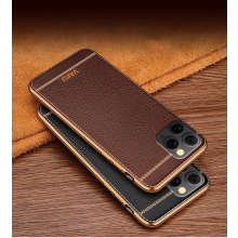 Vaku ® For Apple iPhone 11 Pro Max Leather Stitched Gold Electroplated Soft TPU Back Cover
