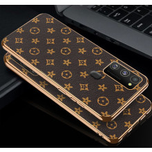 Vaku ® Samsung Galaxy M30s LV Leather Stitched Gold Electroplated Soft TPU Back Cover