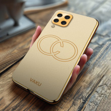 Vaku ® Samsung Galaxy M33 Skylar Leather Pattern Gold Electroplated Soft TPU Back Cover