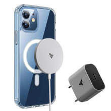 Vaku ® 3 in 1 Combo Apple iPhone 12 Magpro Clear Magsafe Case with 20W Adapter , 15W Magsafe Charger
