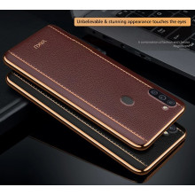 Vaku ® Samsung Galaxy A11 Vertical  Leather Stitched Gold Electroplated Soft TPU Back Cover