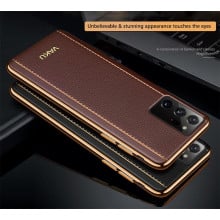 Vaku ® Samsung Galaxy Note 20 Ultra Vertical  Leather Stitched Gold Electroplated Soft TPU Back Cover