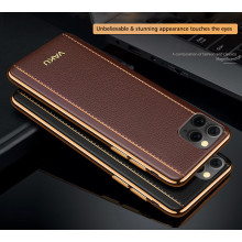 Vaku ® For Apple iPhone 11 Pro Max Vertical Leather Stitched Gold Electroplated Soft TPU Back Cover