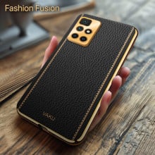 Vaku ® Xiaomi Redmi 10 Prime Luxemberg Series Leather Stitched Gold Electroplated Soft TPU Back Cover