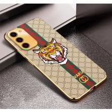 Vaku ® Samsung Galaxy S23 Lynx Leather Stitched Gold Electroplated Soft TPU Back Cover Case
