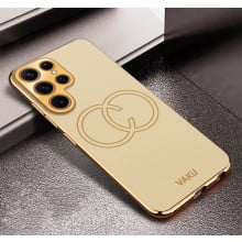 Vaku ® Samsung Galaxy S24 Ultra Skylar Leather Pattern Gold Electroplated Soft TPU Back Cover