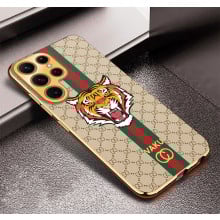 Vaku ® Samsung Galaxy S24 Ultra Lynx Leather Pattern Gold Electroplated Soft TPU Back Cover