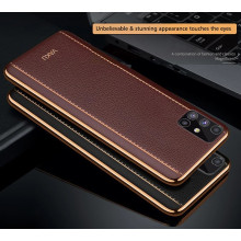 Vaku ® Samsung Galaxy M51 Vertical  Leather Stitched Gold Electroplated Soft TPU Back Cover