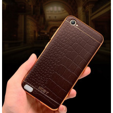 Vaku ® Oppo Neo 7 European Leather Stitched Gold Electroplated Soft TPU Back Cover