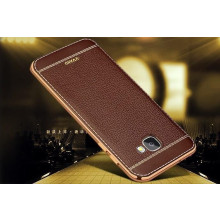 VAKU ® Samsung Galaxy A8 (2016) Leather Stiched Gold Electroplated Soft TPU Back Cover