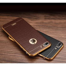 VAKU ® Apple iPhone 7 Plus European Leather Stitched Gold Electroplated Soft TPU Back Cover