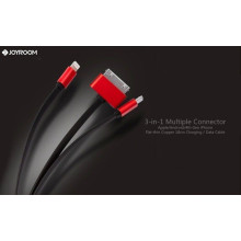 Joyroom ® 3-in-1 Multiple Connector Apple/Android/4th Gen iPhone Flat-thin Copper 18cm Charging / Data Cable