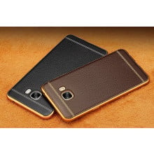Vaku ® Samsung Galaxy J7 Max Leather Stitched Gold Electroplated Soft TPU Back Cover
