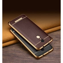 VAKU ® XIAOMI Redmi Note 3 Leather Stitched  Gold Electroplated Soft TPU Back Cover