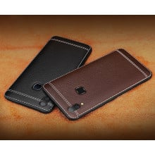 Vaku ® Vivo Y85 Leather Stitched Gold Electroplated Soft TPU Back Cover