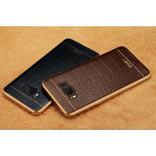 VAKU ® Samsung S8 European Leather Stitched Gold Electroplated Soft TPU Back Cover