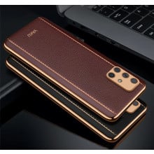 Vaku ® Samsung Galaxy A51 Vertical  Leather Stitched Gold Electroplated Soft TPU Back Cover