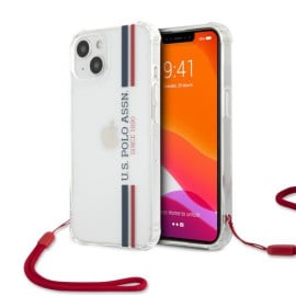 US Polo Assn ®  Shiny with Red Nylon Cord New Design case for Apple iPhone 13 (6.1") - Transparent
