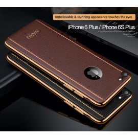 VAKU ® Apple iPhone 6 Plus / 6S Plus Vertical Leather Stitched Gold Electroplated Soft TPU Back Cover