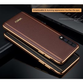 Vaku ® Samsung Galaxy A70 Vertical Leather Stitched Gold Electroplated Soft TPU Back Cover