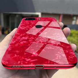 VAKU ® OnePlus 5T Glossy Marble with 9H hardness tempered glass overlay Back Cover
