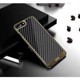 VAKU ® Apple iPhone 7 Plus / 8 Plus Carbon Fibre with Golden Electroplated layering hard PC Back Cover-Black