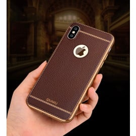 Vaku ® For Apple iPhone XS Max Leather Stitched Gold Electroplated Soft TPU Back Cover