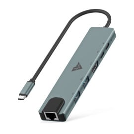 Vaku Luxos ® HEXTECH 6-in-1 USB C HUB Multiport Adapter with 4K HDMI 2 x USB 3.0/2.0 Ports Type-C 100W PD Charging Data Transfer Speed Upto 5GBPS Ethernet