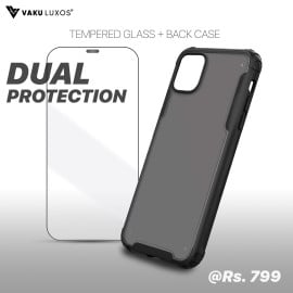VAKU ® 2in1 Combo Apple iPhone 12 Mini Ignite Armor 10ft Shock-Proof Anti-Drop Case Back Cover with Dust filter Tempered Glass (Black)