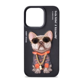 Vaku ® Apple iPhone 14 3D Embroidery Chain Pug Anti-Slip Scratch Resistant Protective Case Back Cover