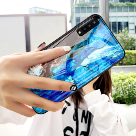 VAKU ® Samsung Galaxy A7 (2018) Emperador Light Series Ultra-Shine Luxurious Tempered Finish Silicone Frame Thin Back Cover