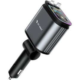 DR VAKU® 4 in 1 Car Charger 66W Dual USB Port with 31.5-Inch Retractable Cables Car Mobile Laptop Adapter for iPhone 16/15/14/13 etc, Samsung All Series, Tablets, & Android Smartphones