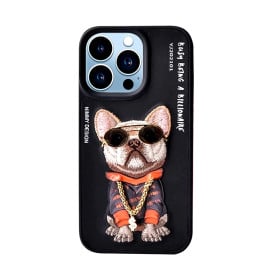 Vaku ® Apple iPhone 14 Pro Max 3D Embroidery Chain Pug Anti-Slip Scratch Resistant Protective Case Back Cover