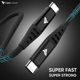DR VAKU ® DuraTuff USB C to  C Cable 100W Fast Charge Power Delivery E-marker smart Chip Cable Compatible for MacBook Pro 2021/ iPad Pro/ Samsung Galaxy S21 S22 Note 20 Dell XPS Pixel