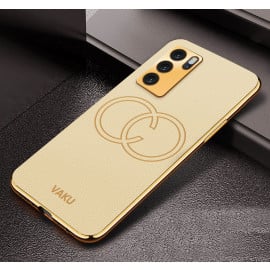 Vaku ® Oppo Reno6 5G Skylar Leather Pattern Gold Electroplated Soft TPU Back Cover