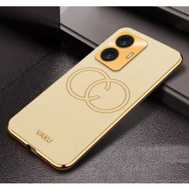 Vaku ® Vivo T1 4G Skylar Leather Pattern Gold Electroplated Soft TPU Back Cover