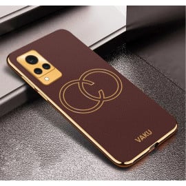 Vaku ® Vivo V21 5G Skylar Leather Finish Gold Electroplated Soft TPU Back Cover