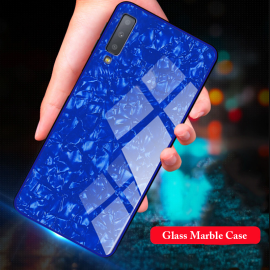 VAKU ® Samsung Galaxy A7 2018 Glossy Marble with 9H hardness tempered glass overlay Back Cover
