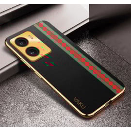 Vaku ® Vivo Y56 Felix Line Leather Stitched Gold Electroplated Soft TPU Back Cover Case
