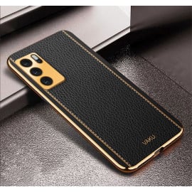 Vaku ® Oppo A16 Luxemberg Series Leather Stitched Gold Electroplated Soft TPU Back Cover