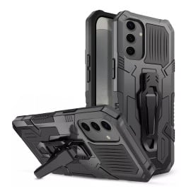 Vaku ® Samsung Galaxy S24 Plus Vanguard Military Grade Armor Case with Metal Belt Clip Kickstand Back Cover