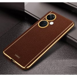 Vaku ® OnePlus Nord CE 3 5G Luxemberg Series Leather Stitched Gold Electroplated Soft TPU Back Cover