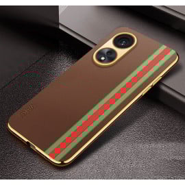 Vaku ® Oppo A78 5G Felix Line Leather Stitched Gold Electroplated Soft TPU Back Cover Case