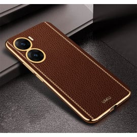 Vaku ® Vivo V29e 5G Luxemberg Leather Pattern Gold Electroplated Soft TPU Back Cover