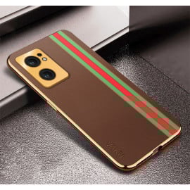 Vaku ® Oppo Reno7 5G Felix Line Leather Stitched Gold Electroplated Soft TPU Back Cover Case