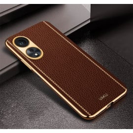 Vaku ® Oppo A58 4G Luxemberg Leather Pattern Gold Electroplated Soft TPU Back Cover